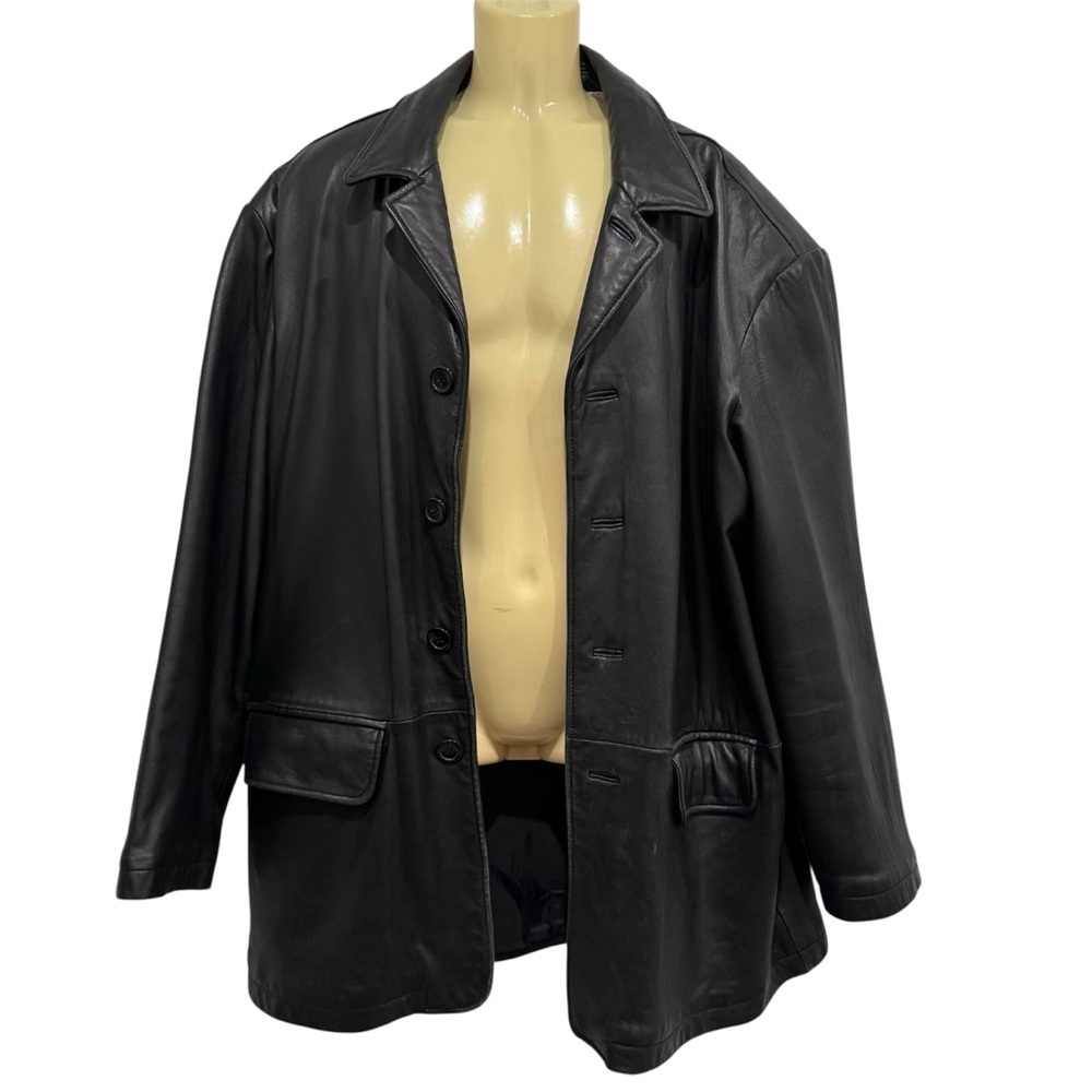Perry Ellis Black Lambskin Leather Jacket Size XXL Button Front Lined